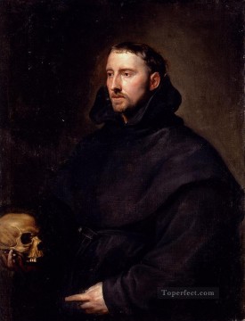  Benedictine Art - Portrait Of A Monk Of The Benedictine Order Holding A Skull Baroque court painter Anthony van Dyck